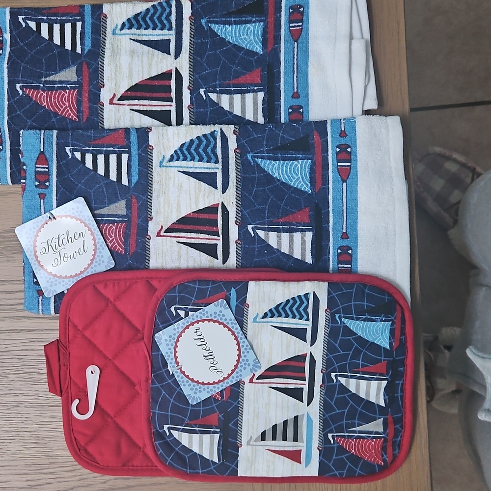 Nautical Sailboat Pattern Towels & Pot holders